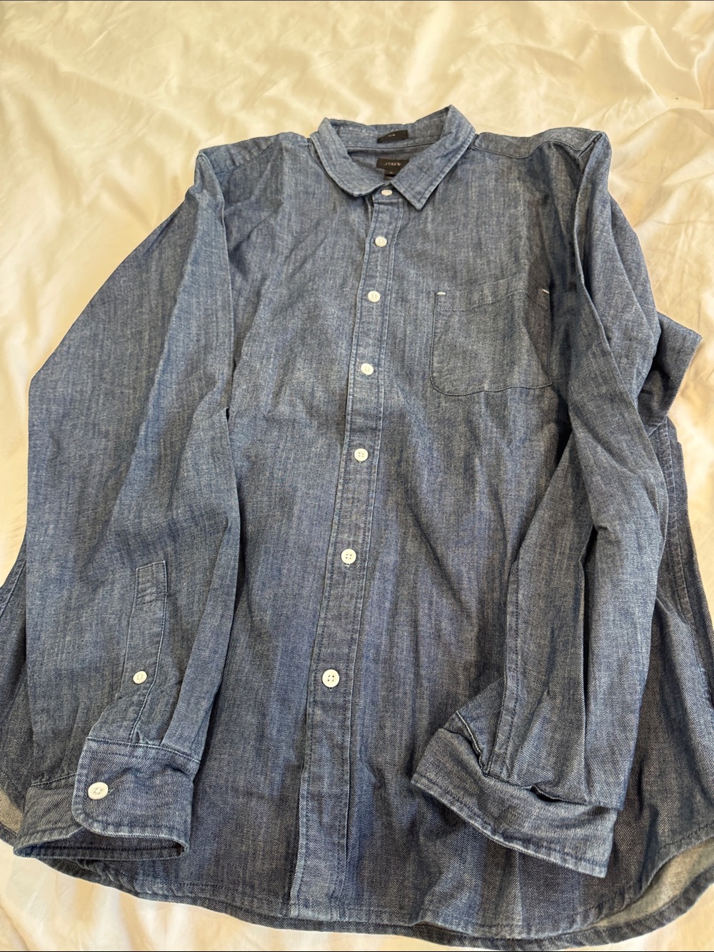J. Crew Indigo Chambray Button-Down Shirt With Front Pocket Detail